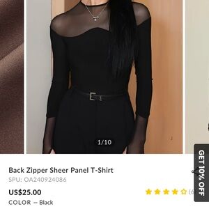Black Sheer Panel Long Sleeve Top